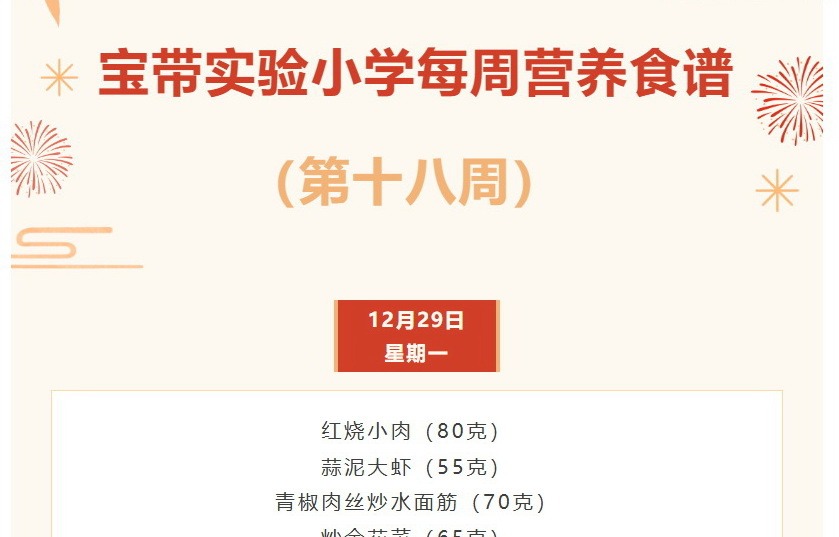【凌霄新闻台】宝带实验小学每周营养食谱（第十八周）