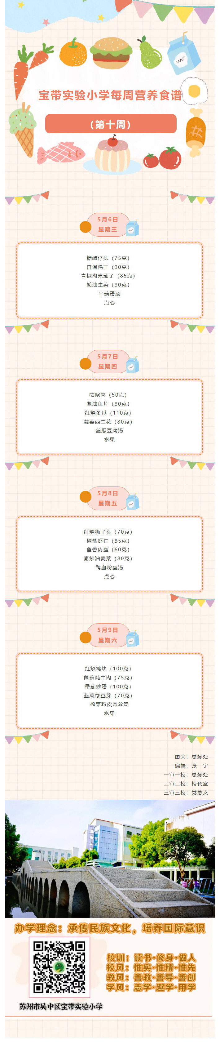 【凌霄新闻台】宝带实验小学每周营养食谱 （第十周）